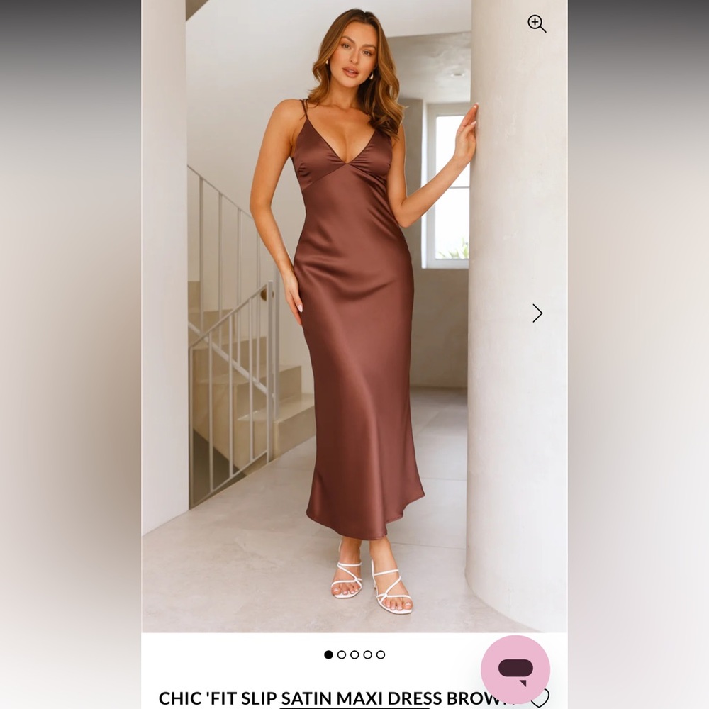 CHIC 'FIT SLIP SATIN MAXI DRESS BROWN